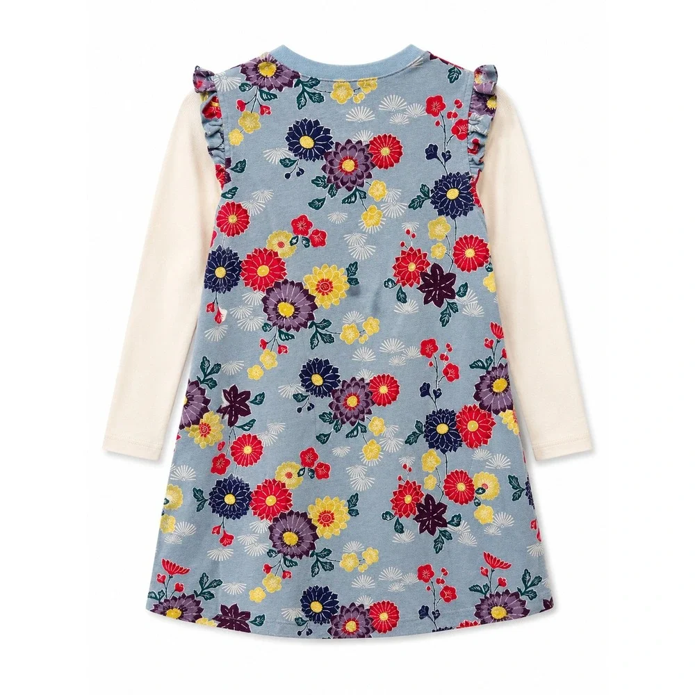 Tea Collection Girls Floral Dress Bundle 2pc Pink Blue Long Sleeve Size 4